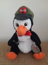 1997 Coca-Cola Delivery Cap Penguin Bean Bag Plush With Coke Bottle Original Ta