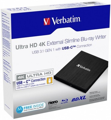 Verbatim 43888 External SlimLine BlueRay Write - Ultra HD 4K