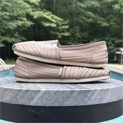 BOBS from Skechers Memory Foam Beige Slip-On Flats Striped Women s 6.5