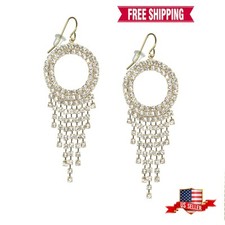 Beautiful Round Sparkling Rhinestone Gold Chandelier Earrings, 18K Gold Ear Wire