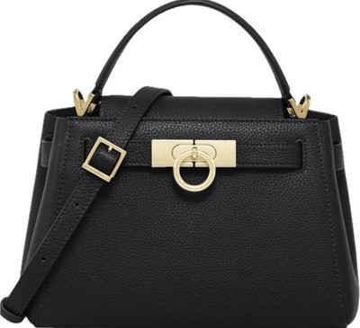 Classic Parisa Wang Black Leather Handbag with Gold Ring Clasp