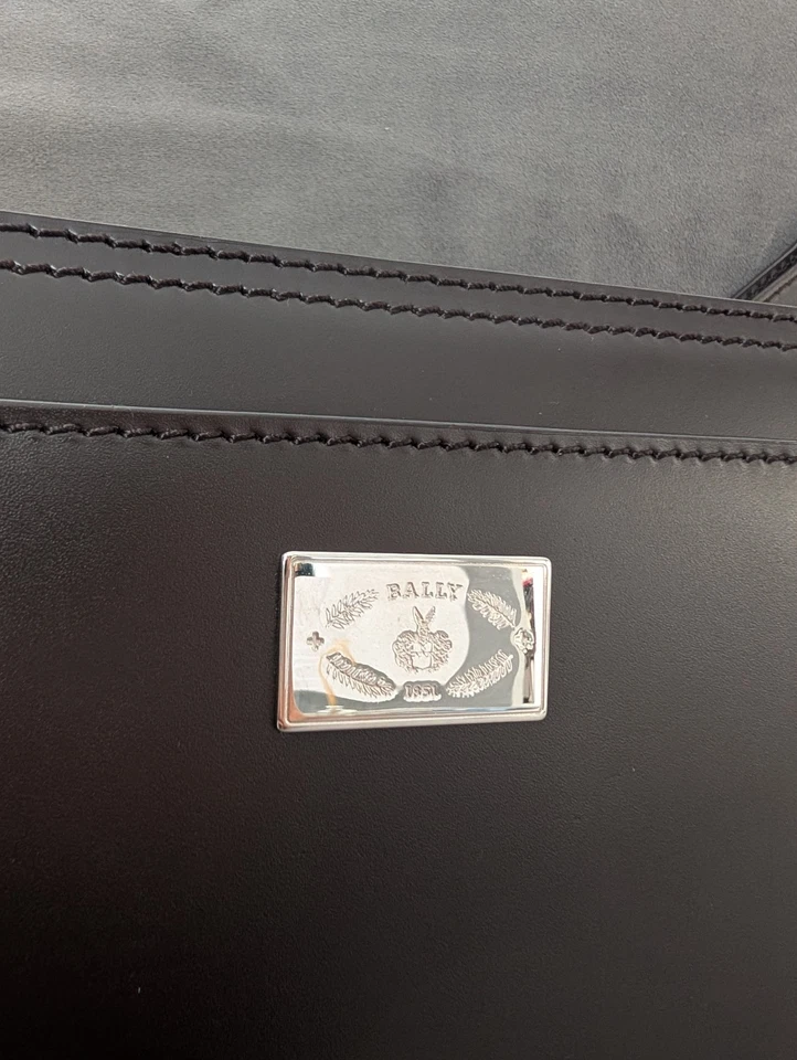 BALLY Hombres Bolso de Mano Cuero Marrón Organizador con Cremallera Bolso sin asas Cartera Bolsa Viaje Foto 4 de 4