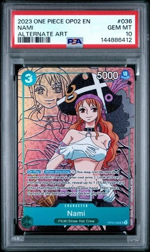 2023 ONE PIECE OP02-PARAMOUNT WAR ALTERNATE ART #036 NAMI PSA 10