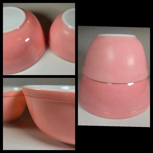 1950's Vintage☆2 Pyrex ☆Flamingo PINK ☆Nesting Mixing BOWLS # 402, # 403 USA