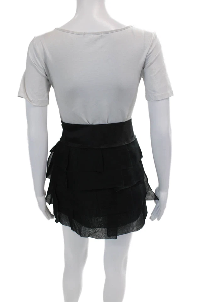 Minifalda negra con volantes plisados de seda talla 4 BCBGMAXAZRIA para mujer Foto 3 de 4