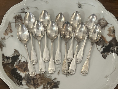 11 Small Silver-Plated Metal Spoons Christofle Vendôme Shell Model