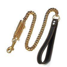 Gold Dog Chain Leash 15mm Cuban Link Chain Leash with Strong Buffer Spring No...