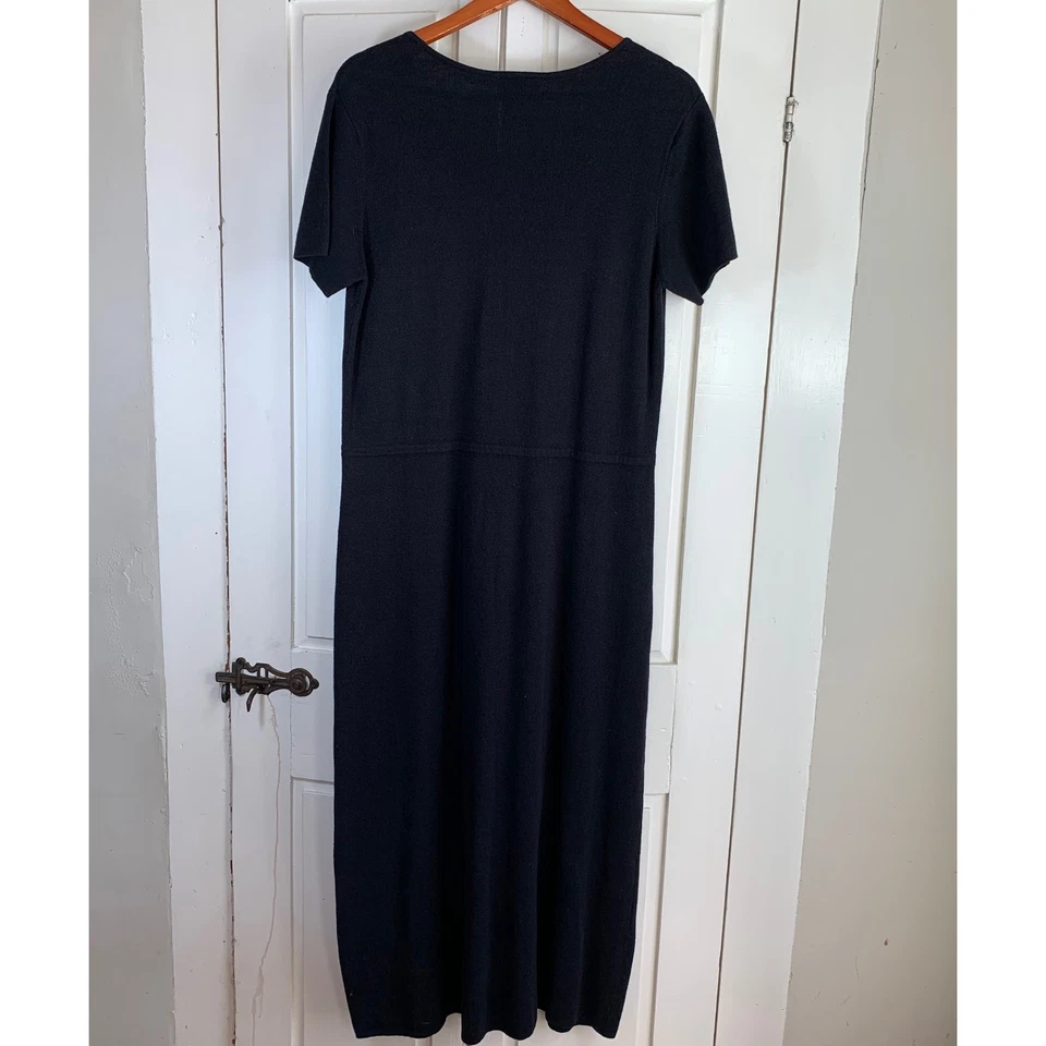 J Jill черный льняной хлопок коротким рукавом вязаный макси длинное платье карманы большой скромный - Изображение 3 из 4