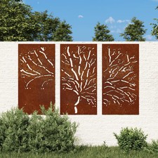 Garden Wall Art Rusty Corten Steel Tree Panels 3pcs 105x55cm Outdoor Decorative
