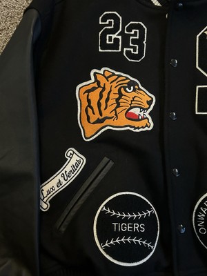 supreme tiger varsity jacket wool leather fw23 size Medium black