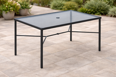 #ad Threshold Swanton 6 Person Glass Top Rectangle Outdoor Patio Dining Table Black $212.50