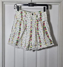 Vintage Gitano Jeanswear Women's Floral Pleated High Rise Denim Shorts Size 3
