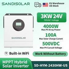 SANDISOLAR 3KW Solar Hybrid Inverter 24V DC-110V AC Off-Grid 100A MPPT Charger