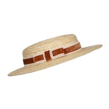 Boater hat Low Cup Straw hat top Very Low Medium-Large Natural and Brown Bow