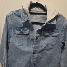 Cat  Jack Girls Denim Hooded Jacket Blue Gray Size S 6/7 Long Sleeve