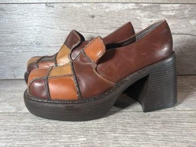 00s high-heeled bit loafers archive 古着 dELiA's Checkered Platform Loafers Chunky Heel Y2K Brown Tan Retro