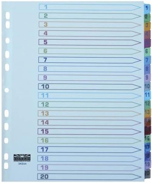 A4 1-20 Extra Wide Dividers Office Index Eastlight Multicolour Tab