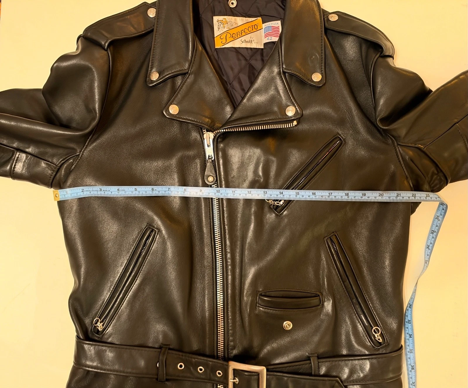 Schott Perfecto 618 Leather Motorcycle Jacket Men Size 42 Black Steerhide MIUSA - product detail image 16