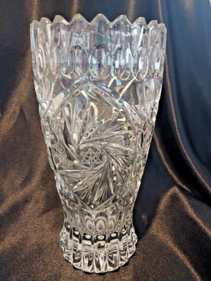 Pinwheel by Bohemia Crystal-Crystalex - One Vintage Cut Crystal Vase- 9 1/4''