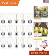 E26 Base Vintage LED String Light Bulbs in Warm White - 15 Shatterproof Lights
