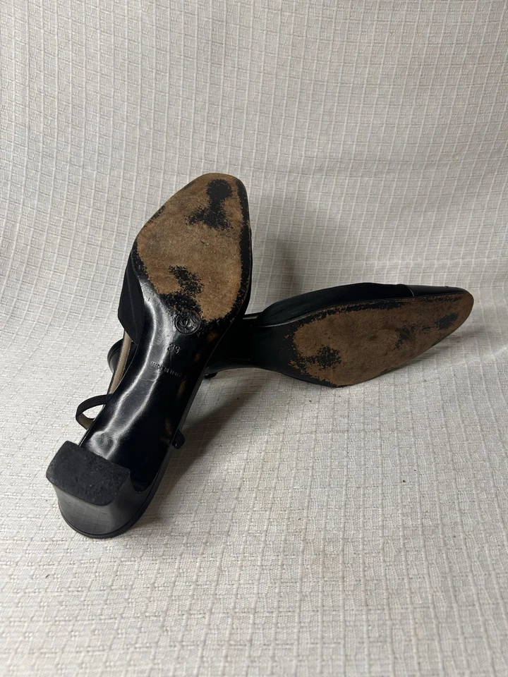 Chanel Vintage Cap Toe Slingback Pumps Navy Black Leather Heels 39 - Image 3 of 4