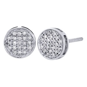 10k White Gold Round Diamond Flat Circle Pave Studs 7 50mm Earrings Image Is Loading 10k White Gold Round Diamond Flat Circle Pave