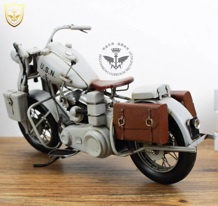 1/8 Handmade Ironwork 1945 Harley Navy Motorcycle Model Ornament - Image 2 of 4