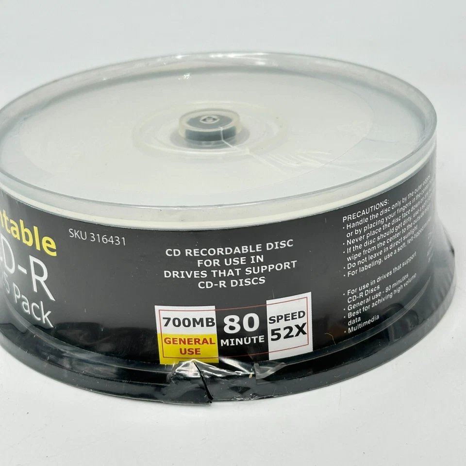 CompUSA Printable CD-R Recordable Discs 52X 80 Minutes 700MB 25 Pack NEW Sealed - Image 2 of 4