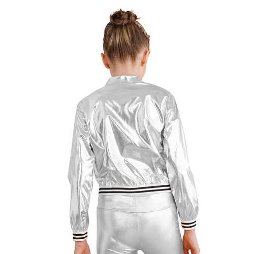 Kids Shiny Metallic Baseball Jackets Long Sleeve Zipper Outerwear Costume - Picture 14 of 75
