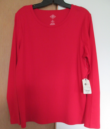 St. John's Bay-Long Sleeve Cotton T-Shirt- Cabaret Red-Misses Size XL (16-18) - Picture 2 of 5