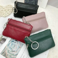 Women Key Ring PU Leather Mini Purse Coin Small Change Bag Card Wallet Pouch Zip