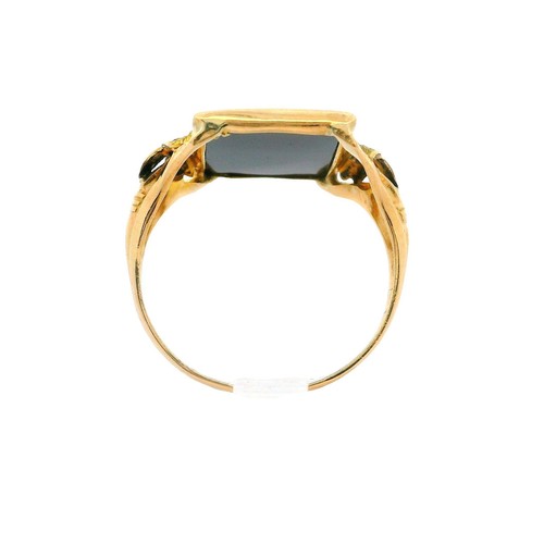 Vintage Retro 10k Green Rose Yellow Gold Black Onyx Floral Design Shoulders Ring - 第 5/6 張圖片