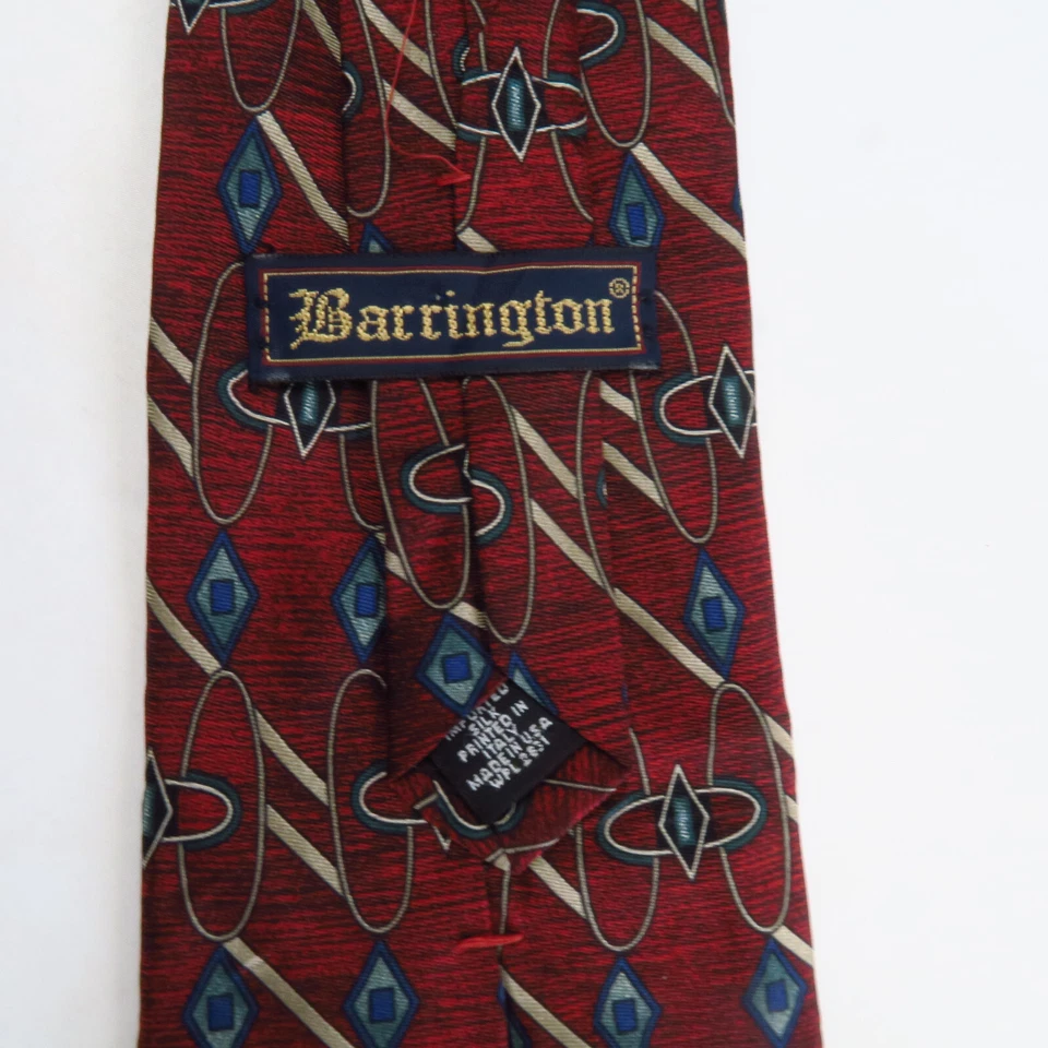 Barrington Mens Neck Tie Red Blue Abstract Geometric Print Silk USA Made 58x4 - Image 3 of 4