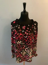 RSVP By Talbots Black Pink Floral Ruffle Off Shoulder Blouse Top Sz XS