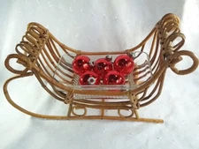Mid-Century Wood Sleigh with Glass Candy Dish