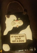 Vintage SMOKY MOUNTAIN POTTERY Cat Wall Plaque  IF YOU WANT A PET GET A DOG  Exc