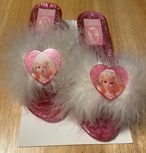 BARBIE Year 1996 Pink Jelly Glitter Heels with Feathers Dress Up Shoes Youth 11
