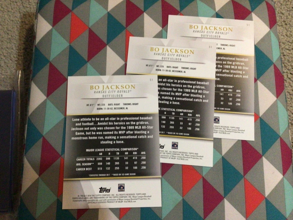 Bo Jackson #51 HOF lot of 3 all classes 02/10 made 2018 Topps Gold Label 5x7 - Image 2 of 4