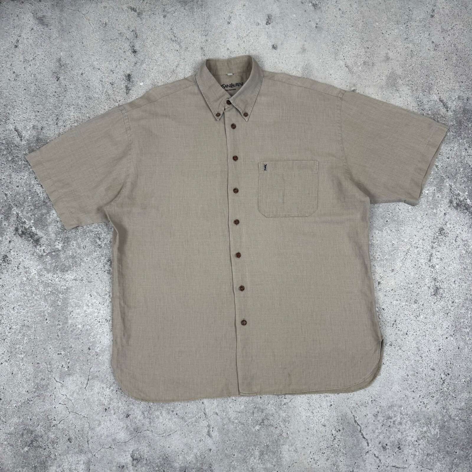 Camicia uomo vintage YSL Yves Saint Laurent lino manica corta con bottoni taglia 42 16