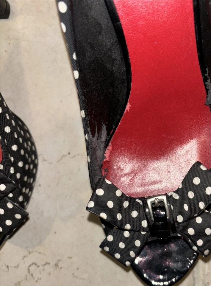 "Sandalias de salón NINE WEST negras/blancas a lunares 9M - 5"" tacón - usadas" Foto 3 de 4