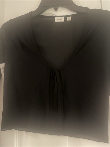 Wilfred Women’s 2XS Tangled Long Sleeve Sheer Tie Front Blouse ARITZIA BLACK - Picture 2 of 7