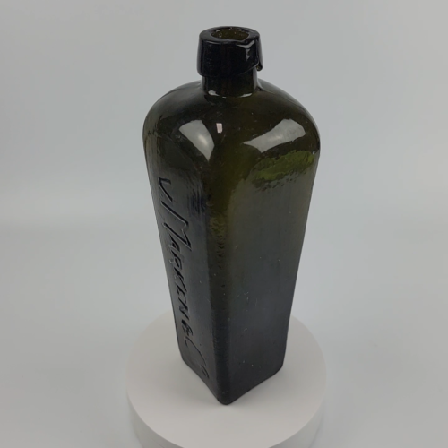 Antique V. Marken & Co. Blackglass Olive Green Gin Bottle - Video 1 of 1