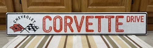 Corvette Drive Metal Sign Chevy Sting Ray Parts Vintage Style Wall Decor 36”