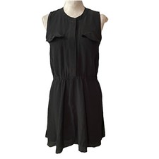 Madewell 100 Silk Sleeveless Dress Black Pockets Elastic Waist Size Small