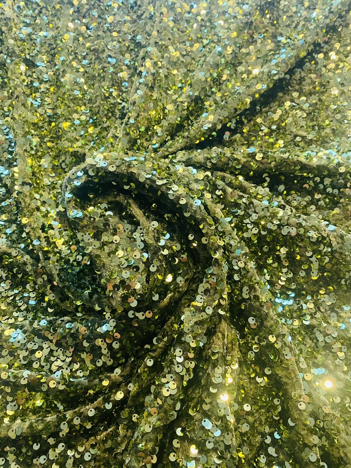 Olive Sequin on Stretch Velvet 4-Way stretch fabric by the yard 60" Wide - Image 4 of 4