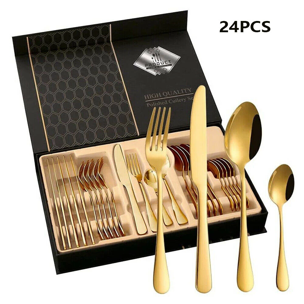 24Pcs Matte Black Cutlery Se Stainless Steel Flatware Dinner