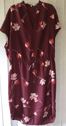 Lauren Ralph Lauren Women's 14 Balayna Maroon Floral Dress Tunic Drawstring Read