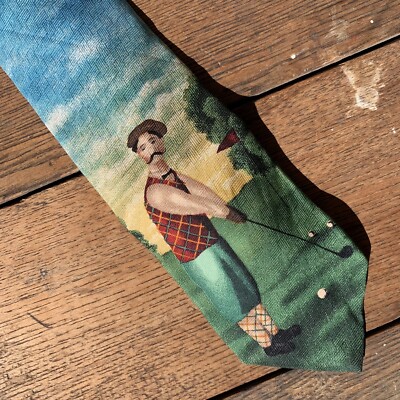 vintage 90s stephen mackey golfer pattern silk tie