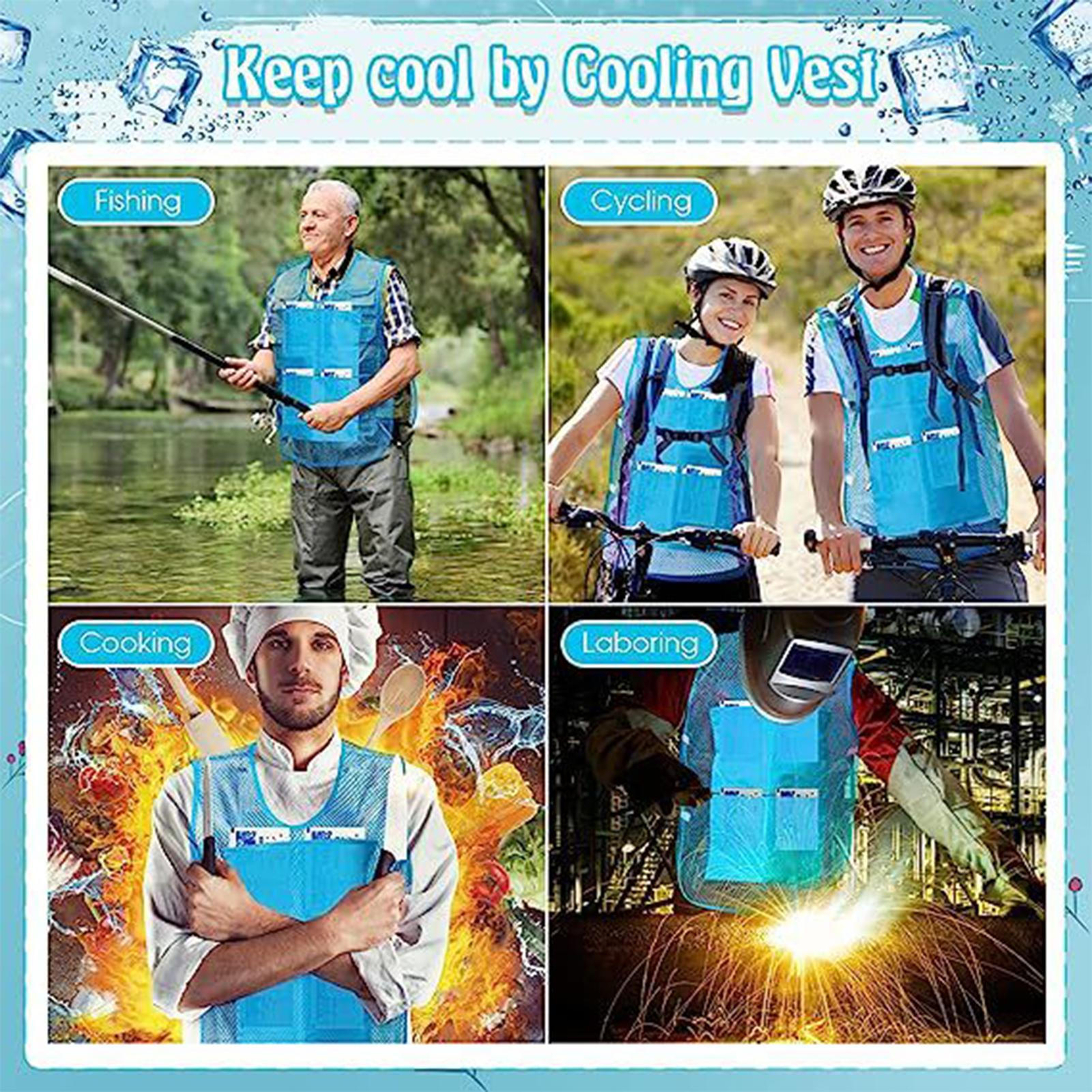 Ice Vest Reflective Cooling Vest With 8Pcs Ice Bags Adjustable Summer