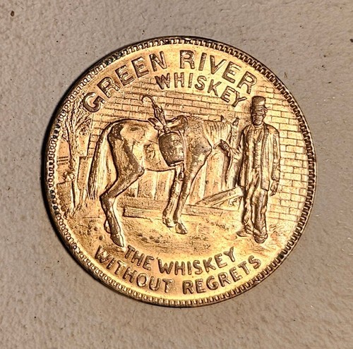 Vintage "Green River Whiskey" Werbung Messing Münze oder Medaille 30er Jahre